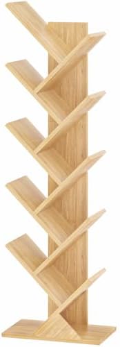 10 Tier Tree Book Shelf, Floor Standing Wood Bookshelf for Narrow Space