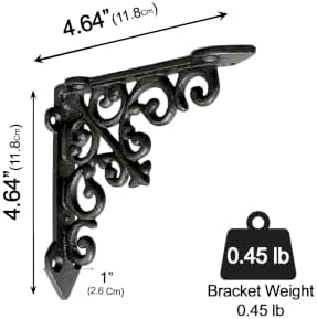 NACH Decorative Shelf Brackets, 4 Pack of 5 x 1.2 x 5 inch, Black Cast Iron Wall Shelf Brackets - Decorative Bookshelf B