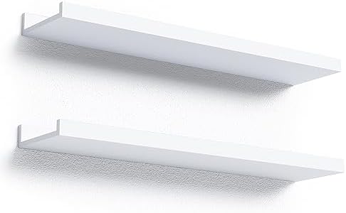 Boswillon Floating Shelves Set of 2, Long Wall Shelf with Lip, 24in, White