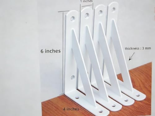12 Pack L6 x H 4" White Heavy Duty Shelf Brackets with Screws Metal Shelf Brackets Shelf Support Angle Brackets for Shel