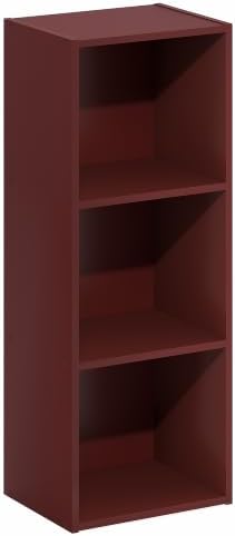 Furinno Luder 3-Cube Book Shelf, Bookshelf, Bookcase, Dark Red