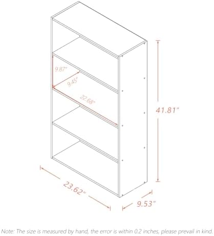 NELYE 4 Tier Open Shelf Bookcase, 23.62" x 9.53" x 41.81" in, Oak