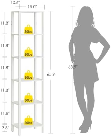 Open Book Shelf, 6 Tier Tall Bookshelf, Freestanding Shelf Narrow Bookcase with Open Shelves, 14.57" x 10.63" x 65.83", 