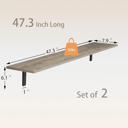 DINZI LVJ Long Wall Shelves, 47.3Inch Wooden Wall Mounted Shelves, Set of 2