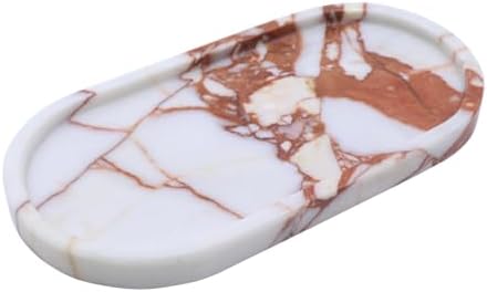 Natural Marble Tray, Oval Vanity Decorative Tray for Bathroom Counter, Countertop Stone Organizer, Catchall Tray for Kit