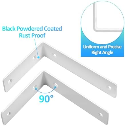 L Floating Shelf Brackets,8 Pack Heavy Duty L Brackets for Shelves, L 5" X H 4" White Metal Countertop Support Brackets,