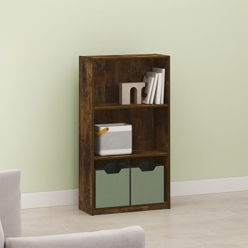 Hagen 3-Tier Bookshelf, 40 Inch Tall Bookcase, for Home Office, Study, Living Room, Rustic Brown