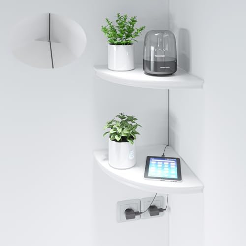 HAO Floating Corner Shelf Invisible Wall Mounted Shelves Radial Shape Cable Wire Hole Pattern Perfect for Bedroom Bathro