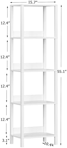 VIMBER 5-Tier Bookshelf with Anti-Fall Baffle, Tall Bookcase for Books, Garage Kit, CDs, Movies, Industrial Standing Boo