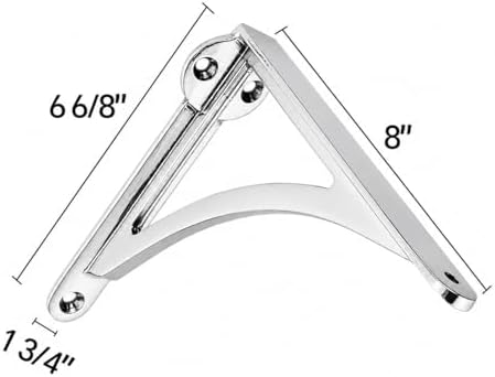 Khtumeware 100% Solid Brass Decorative Shelf Brackets, 8-inch Wall-Mounted Shelving Brackets, 2-Pack Polished Chrome Vin