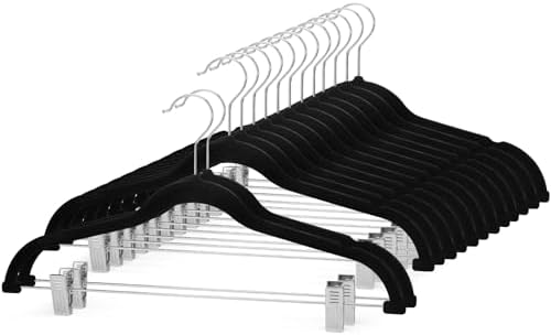 Cozymood Velvet Skirt Hangers 24 Packs Velvet Hangers with Clips - Black