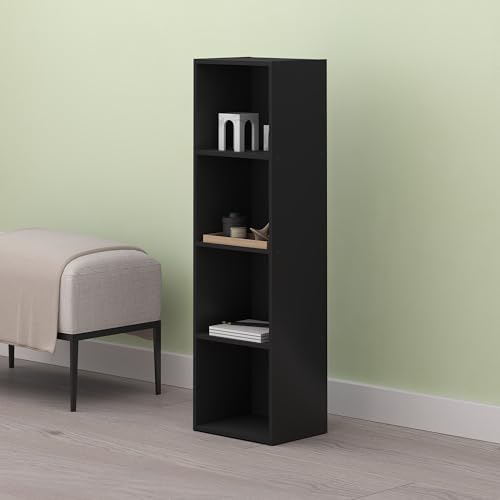 Hagen 4 Tier Organizer Bookcase, Bookshelf, Cube Storage, for Living Room, Home Office, Black Oak