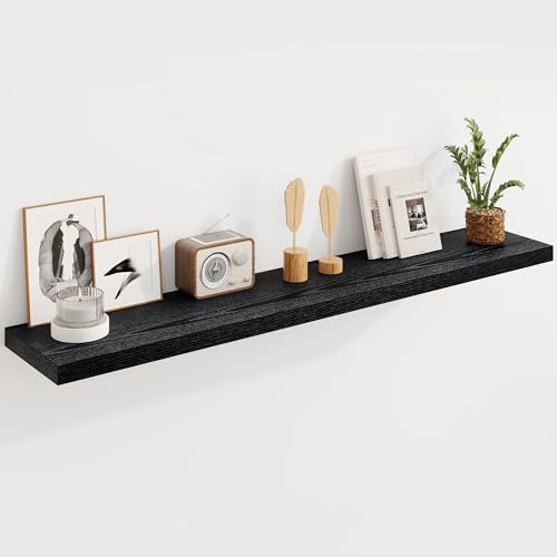 Fun Memories Deep Black Floating Shelves, 8 Inch Deep Floating Shelf for Wall, Rustic Black Wall Shelves 55 Inch Long, L