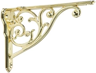Ornate Decorative Shelf Brackets 6 inch Small Wall Mounted Shelving Bracket 4 Pack Polished Brass Vintage Shelf Bracket 