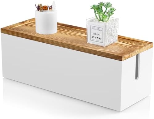 Bivvclaz Large Cable Management Box, Wooden Cord Organizer Box for Desk, Floor, Office to Hide Extension Cords Power Str