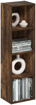 Furinno PASIR Book Shelf, 4-Tier Modern Bookshelf, Open Shelves Bookcase 9 x 12 x 42, Easy Assembly, for Living Room, Be