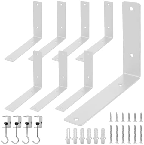 L Floating Shelf Brackets,8 Pack Heavy Duty L Brackets for Shelves, L 8" X H 6" White Metal Countertop Support Brackets,