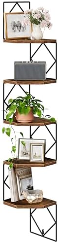 CHOEZON 5-Tier Corner Shelf, Floating Shelf, Wall-Mounted Storage Shelf, Wall Decor, Narrow Corner Bookshelf, for Living