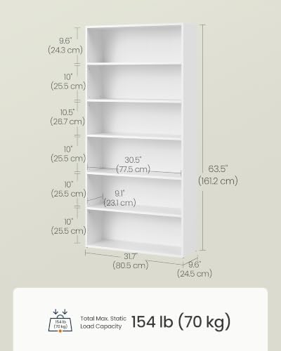 SONGMICS HOME 6-Tier Bookshelf, Shelving Unit