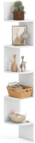 GOFLAME Corner Shelf Wall Mounted, 5-Tier Floating Corner Bookshelf, Wood Plant Stand, Modern Floating Display Rack for 
