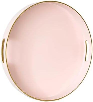 Gifturbo Matte Pink Decorative Serving Tray,Round Serving Trays with Handles, Coffee Table Tray Ottoman Round Plastic Tr