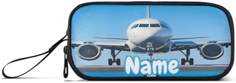 Custom White Airplane Aircraft Pencil Case Box Boys Girls Personalized Name Large Pencil Pouch Stationery Pen Bag Organizer for Kids Adults School Office