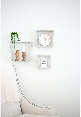 BARNWOODUSA Whitewash Rustic Shelves, Square Floating Wood Shadowbox, Home