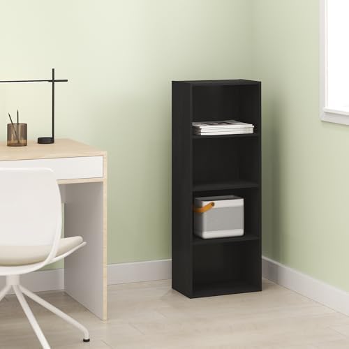 Hagen 4-Tier Open Shelf Bookcase, Bookshelf, for Living Room and Home Office, Black Oak