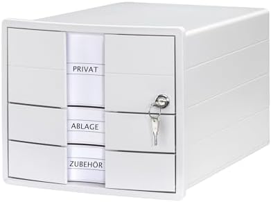 HAN IMPULS 2.0 Drawer Box Lockable with 3 Closed Drawers for DIN A4/C4 Including Labelling Labels, Document Box, Base with Pull-Out Lock, Furniture-Friendly Rubber Feet, 1018-12, White