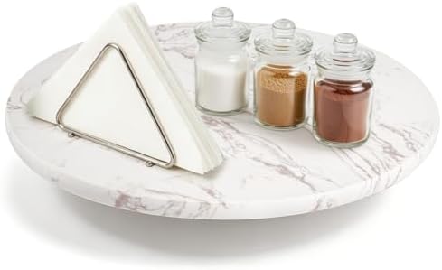 DEAYOU Marble Lazy Susan, Natural Marble Round Tray Turntable Cake Stand, 12" Lazy Susan Cheese Board with Silent Rotati