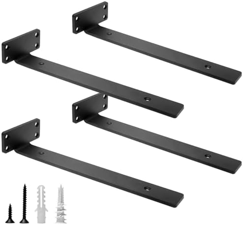HITOMEN Heavy Duty Floating Shelf Brackets, 12-Inch (1/5'' Thick) Hidden Shelves Hardware, Iron L Brackets, Rustic Indus