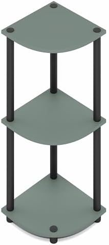Furinno Turn-N-Tube Toolless Assembly 3-Tier Corner Shelf, Green Corner Book Shelf, Open Shelves Bookshelf, for Organiza