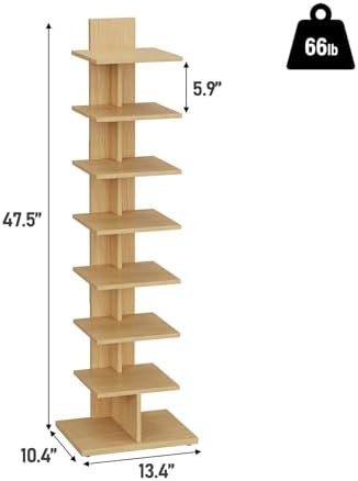 TUTOTAK Book Shelf, Narrow Spine Bookshelf, 8-Tier Bookcase for Small Space