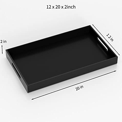 NIUBEE Acrylic Serving Tray 12x20 Inches -Spill Proof- Black Decorative Tray Organiser for Ottoman Coffee Table Countert
