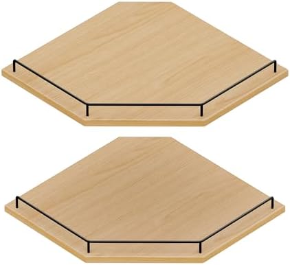 JJL Corner Shelf Wall Mounted, 12 Inches 2-Tier Floating Corner Shelf, Hexagon Rustic Wood Decor with Fence, Natural Woo
