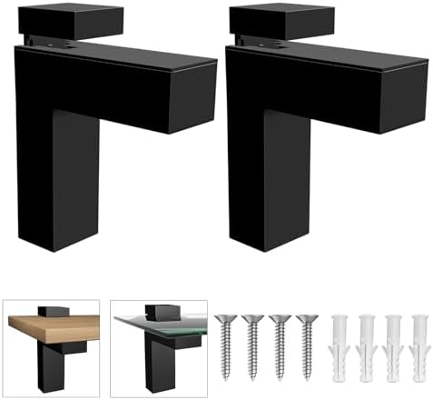 2 Pcs Adjustable Glass Shelf Brackets, Heavy Duty Zinc Alloy Wall Mount Clamps for 3-28mm Thick Wood/Glass Shelves, Blac