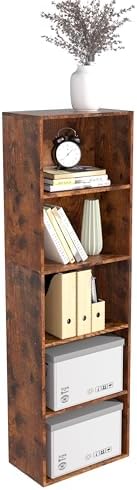 Wooden 5 Cube Storage Organizer, Vintage Brown 5 Tier Bookcase Bookshelf Freestanding Storage Display Organizer,Versatil