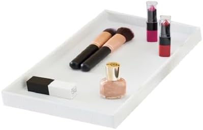 Home Basics Crocodile Plastic Vanity Tray For Jewelry, Make up, Perfume, Cosmetics, Bathroom or Dresser Organizer, (Whit