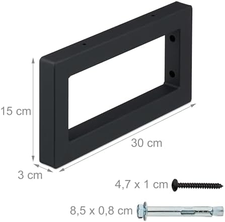 Relaxdays Wall Bracket, Set of 2, 30 cm, Steel, Shelf Brackets for Washbasin & Wall Shelf, Rectangular Shelf Console, Bl