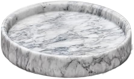 Round Grooved Marble Tray, 10-Inch Polished Natural Stone Serving Platter | Heavyweight 5lb Decorative Vanity Tray for K
