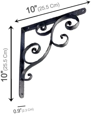 NACH Decorative Shelf Brackets, 2 Pack of 10 x 0.9 x 10 inch, Black Cast Iron Shelving Brackets - Metal Shelf Brackets f