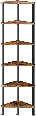 HOOBRO Corner Shelf Stand, Industrial 6-Tier Wall Corner Bookshelf with Metal Frame, Plant Display Shelf, Bookcase for S
