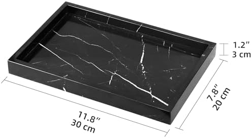 Marble Bathroom Vanity Tray, Black Marquina, 12"x 8" x1.2"