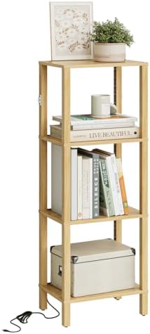 Open Book Shelf with LED Lights, 4 Tier Small Bookshelf, Freestanding Shelf Narrow Bookcase with Open Shelves, 14.96" x 