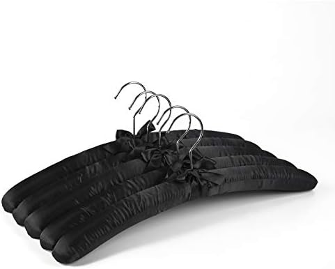 Amber Home 5 Pack Large Black Satin Padded Hangers for Women Clothing 17"