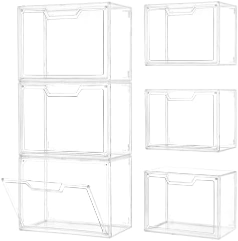 3 Pack Clear Storage Organizers with Lids, Storage Containers with Magnetic Door, Stackable Acrylic Display Case for Cos