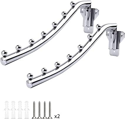 Mounted Folding Clothes Hanger Rack, Stainless Steel Laundry Hanger Dryer Rack with Swing Arm Holder Space Saving Clothes Hook Closet Storage Organizer Heavy Duty Drying Rack with 7 Hooks Coat Rack
