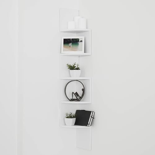 Danya B. XF11035W Large Decorative 5-Tier Corner Floating Wall Mount Display Shelving Unit - White