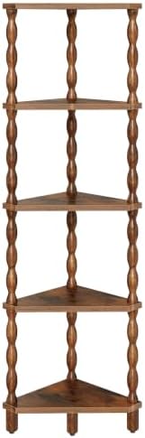 HOOBRO Corner Shelf, 5-Tier Wooden Corner Bookshelf for Small Space, Stylish Corner Storage Display Shelves for Living R