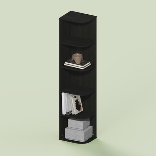 Frei 5-Tier Corner Bookcase, Bookshelf, for Home Office, Living Room, Bedroom, Black Oak